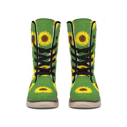 Green Sunflower Pattern Print Winter Boots