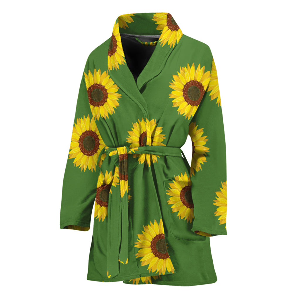 Green Sunflower Pattern Print Women's Bathrobe