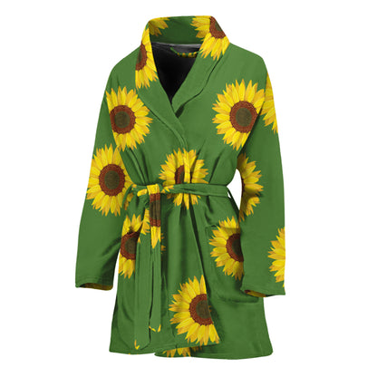 Green Sunflower Pattern Print Women's Bathrobe