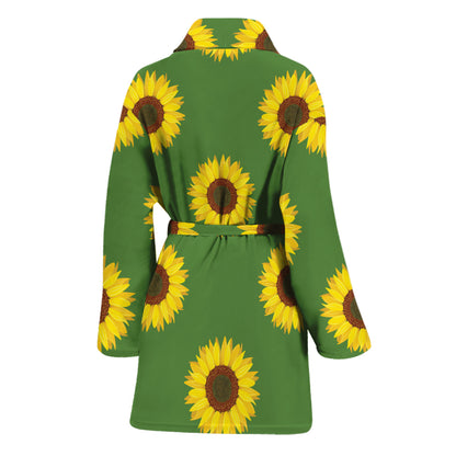 Green Sunflower Pattern Print Women's Bathrobe