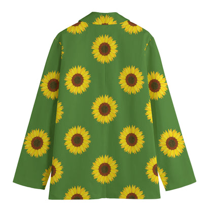 Green Sunflower Pattern Print Women's Blazer