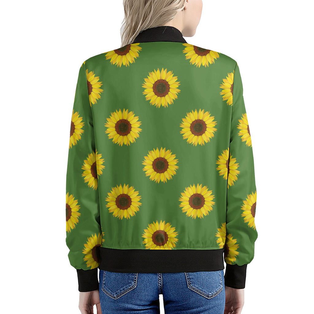 Green Sunflower Pattern Print Women's Bomber Jacket