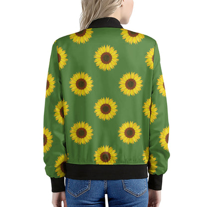 Green Sunflower Pattern Print Women's Bomber Jacket
