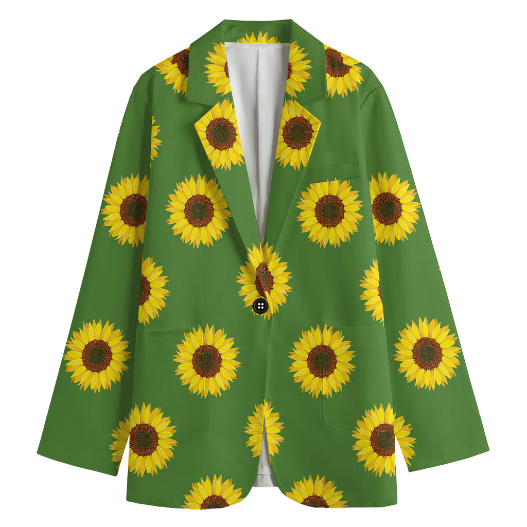 Green Sunflower Pattern Print Women's Cotton Blazer