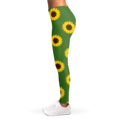 Green Sunflower Pattern Print Women's Leggings