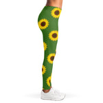Green Sunflower Pattern Print Women's Leggings