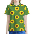 Green Sunflower Pattern Print Women's Polo Shirt