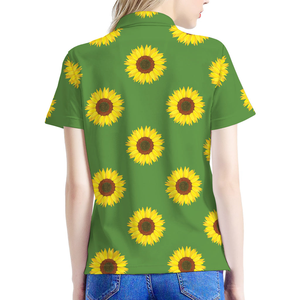 Green Sunflower Pattern Print Women's Polo Shirt