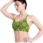 Green Sunflower Pattern Print Women's Sports Bra