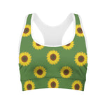 Green Sunflower Pattern Print Women's Sports Bra