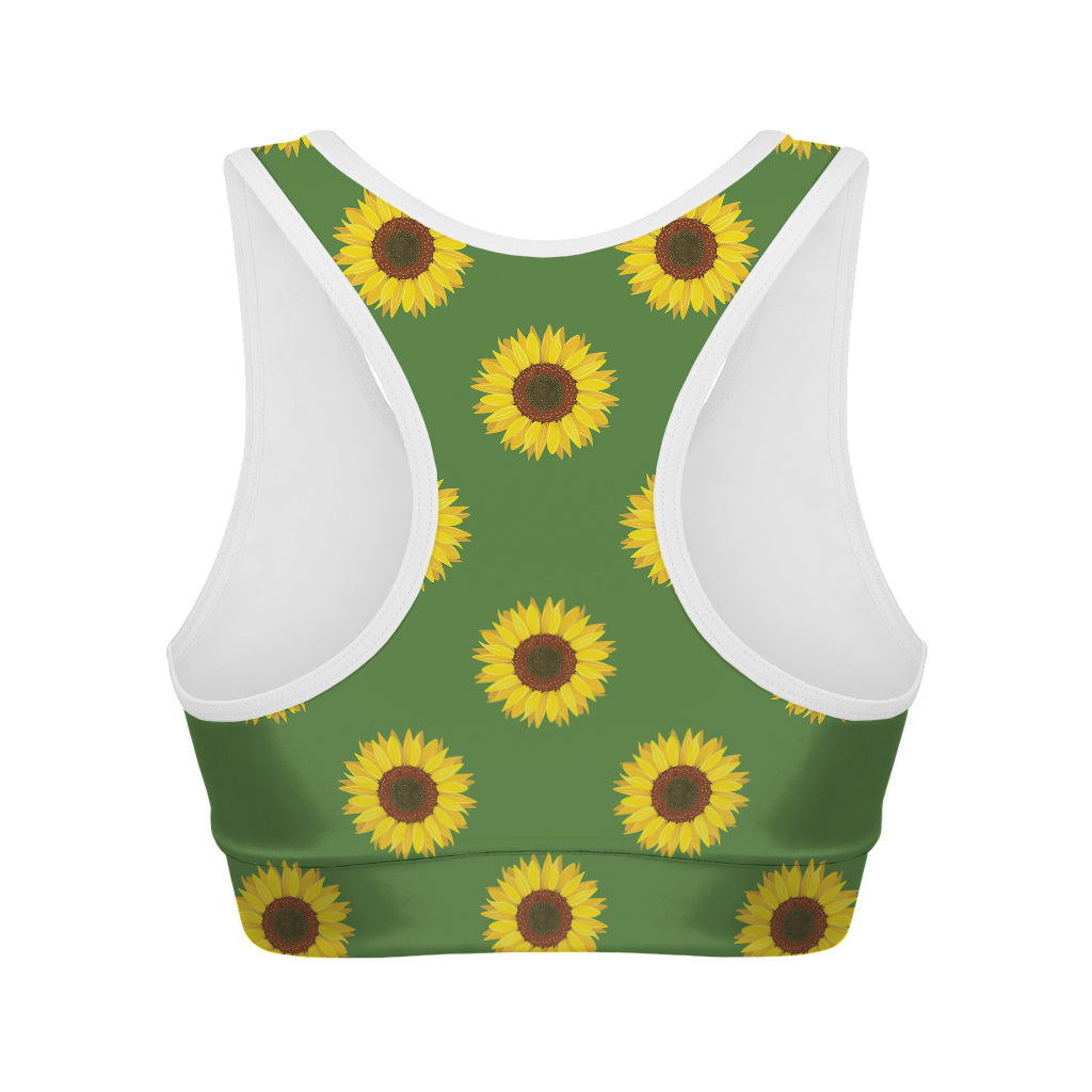 Green Sunflower Pattern Print Women's Sports Bra