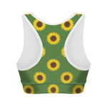 Green Sunflower Pattern Print Women's Sports Bra