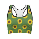 Green Sunflower Pattern Print Women's Sports Bra
