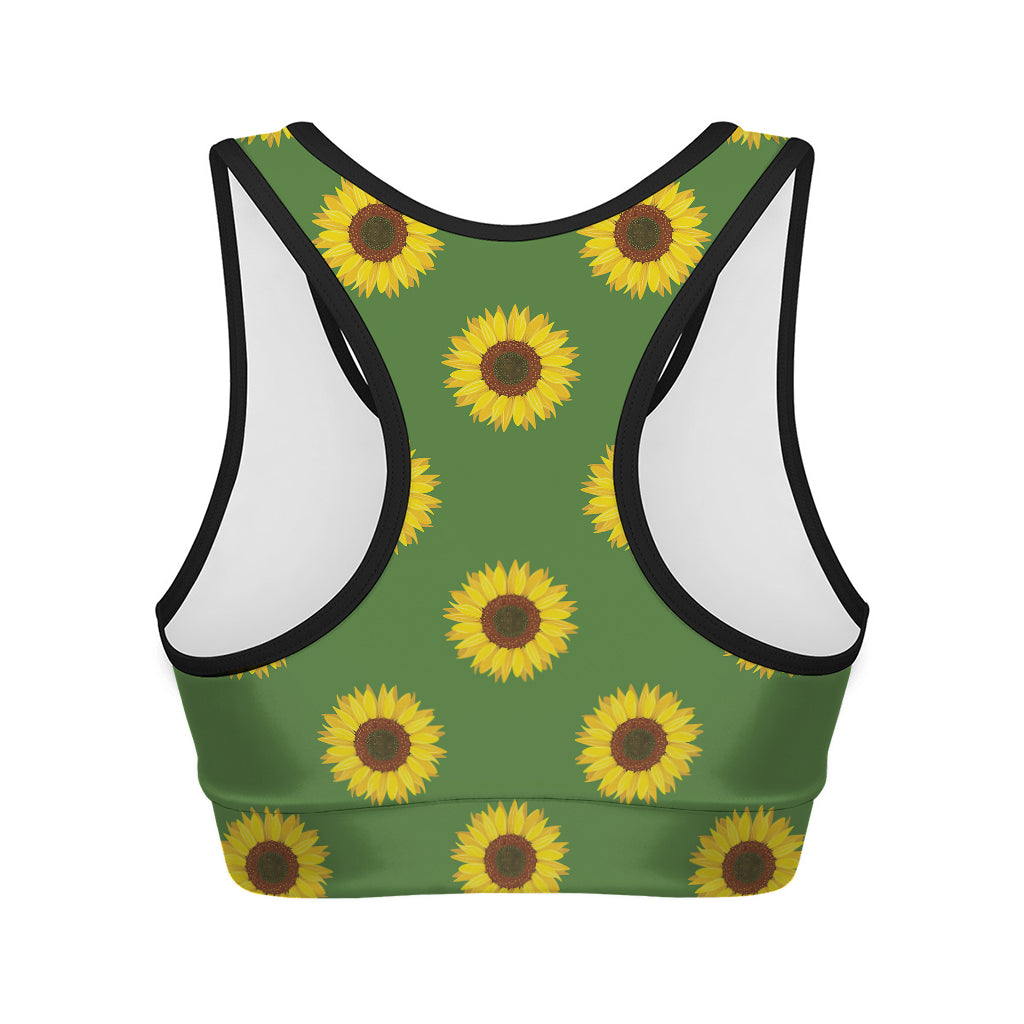 Green Sunflower Pattern Print Women's Sports Bra