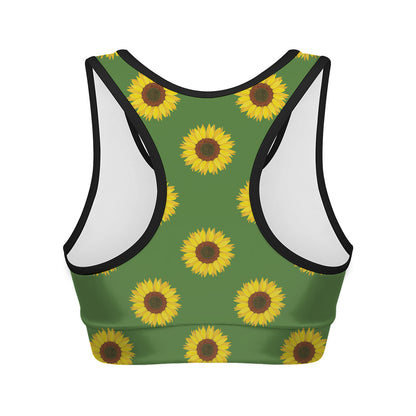 Green Sunflower Pattern Print Women's Sports Bra