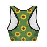 Green Sunflower Pattern Print Women's Sports Bra