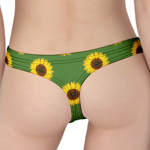 Green Sunflower Pattern Print Women's Thong