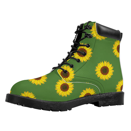 Green Sunflower Pattern Print Work Boots