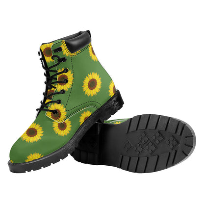 Green Sunflower Pattern Print Work Boots