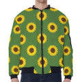 Green Sunflower Pattern Print Zip Sleeve Bomber Jacket