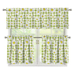 Green Tartan Daisy Pattern Print 3 Piece Kitchen Curtains