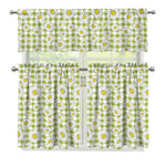 Green Tartan Daisy Pattern Print 3 Piece Kitchen Curtains