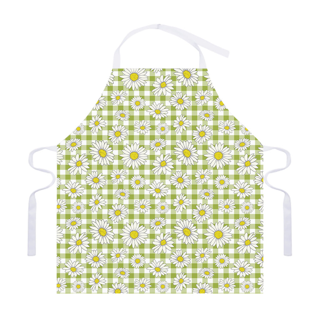 Green Tartan Daisy Pattern Print Adjustable Apron