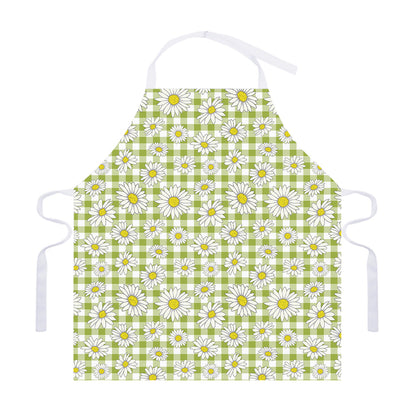 Green Tartan Daisy Pattern Print Adjustable Apron