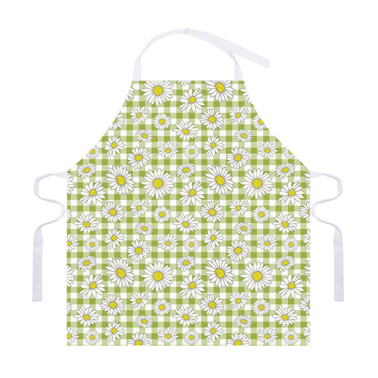 Green Tartan Daisy Pattern Print Adjustable Apron