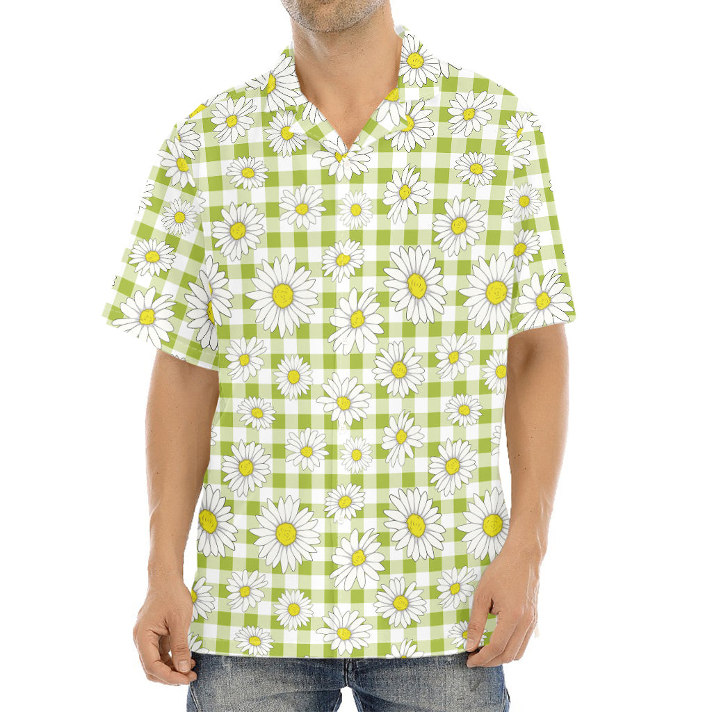 Green Tartan Daisy Pattern Print Aloha Shirt