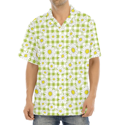 Green Tartan Daisy Pattern Print Aloha Shirt