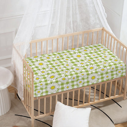 Green Tartan Daisy Pattern Print Baby Crib Sheet