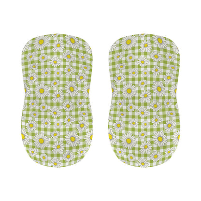 Green Tartan Daisy Pattern Print Bar Stool Covers