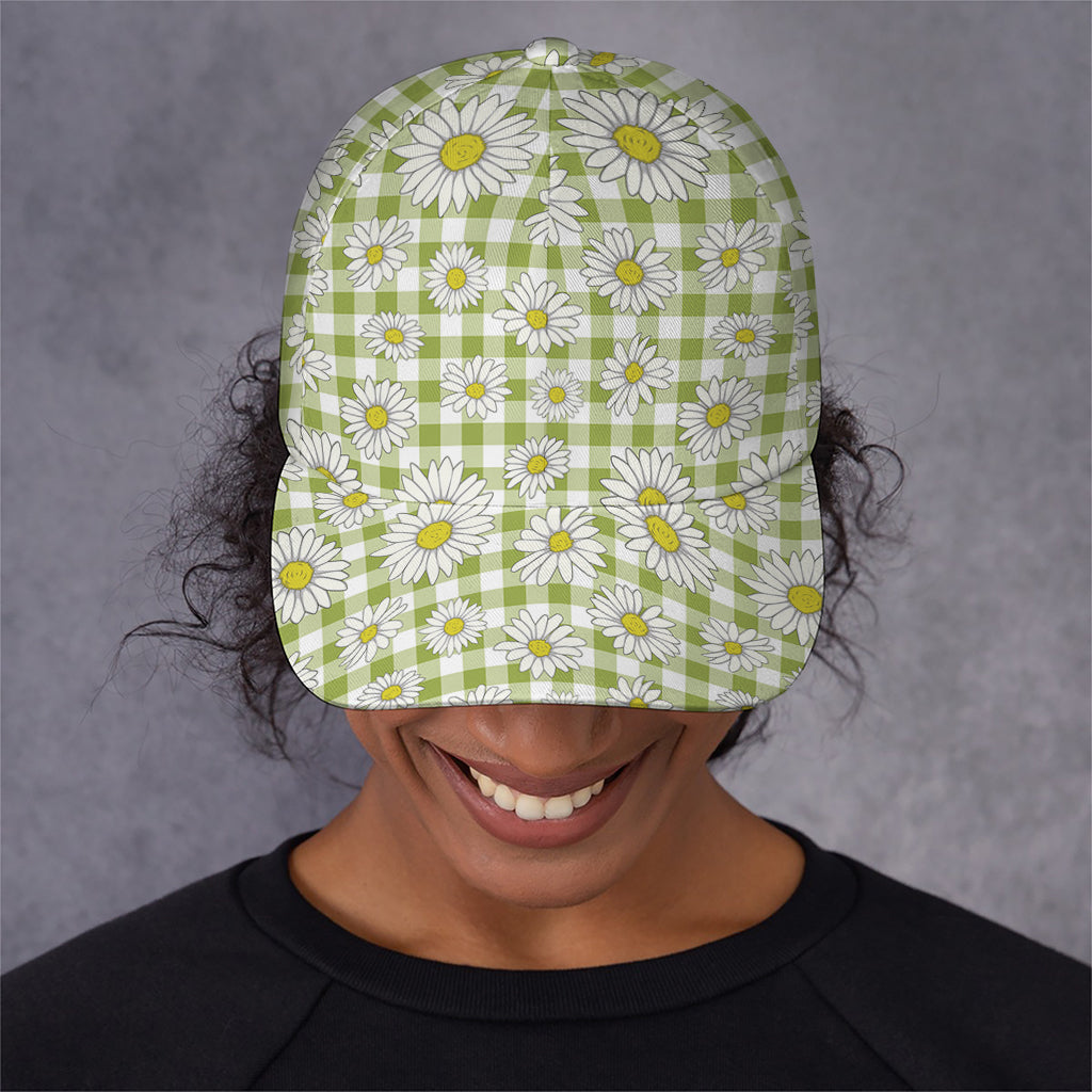 Green Tartan Daisy Pattern Print Baseball Cap