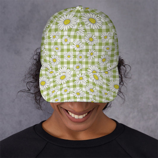 Green Tartan Daisy Pattern Print Baseball Cap