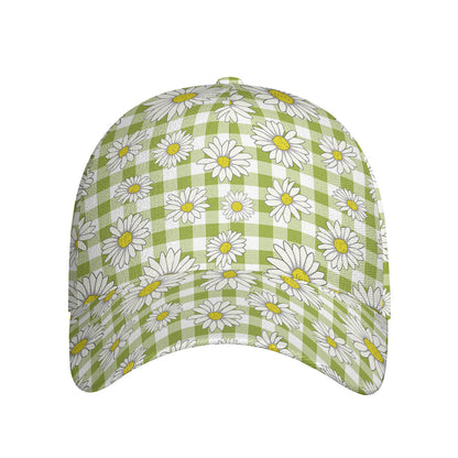 Green Tartan Daisy Pattern Print Baseball Cap