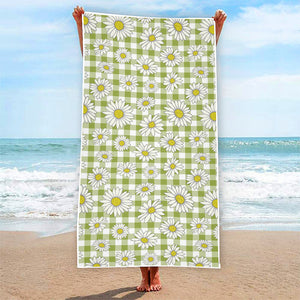 Green Tartan Daisy Pattern Print Beach Towel