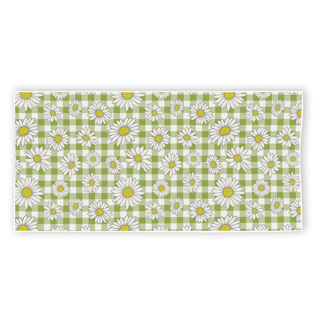 Green Tartan Daisy Pattern Print Beach Towel