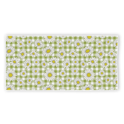 Green Tartan Daisy Pattern Print Beach Towel