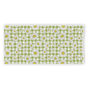 Green Tartan Daisy Pattern Print Beach Towel