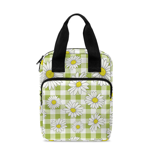 Green Tartan Daisy Pattern Print Bible Tote Bag