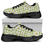Green Tartan Daisy Pattern Print Black Chunky Shoes