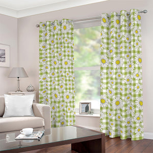 Green Tartan Daisy Pattern Print Blackout Grommet Curtains