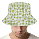 Green Tartan Daisy Pattern Print Bucket Hat