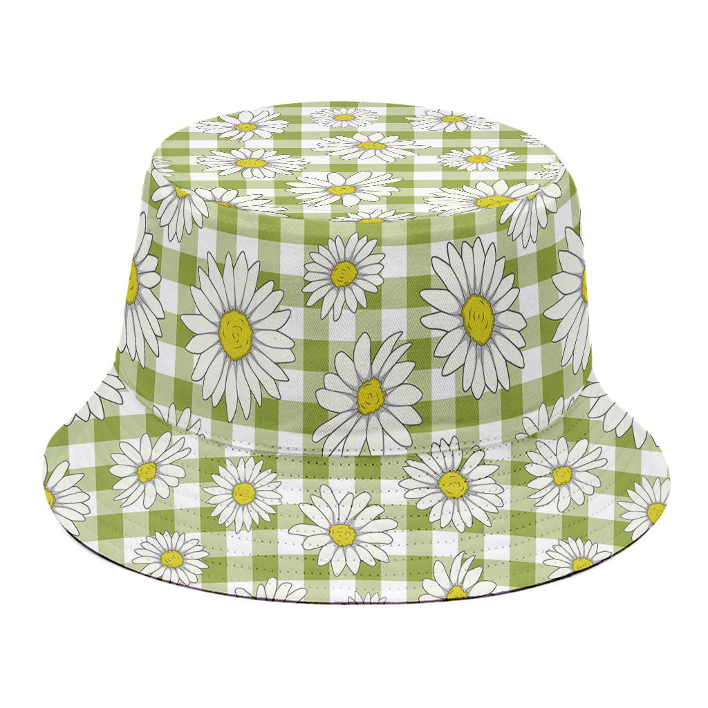 Green Tartan Daisy Pattern Print Bucket Hat