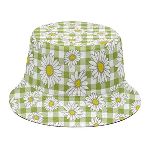 Green Tartan Daisy Pattern Print Bucket Hat