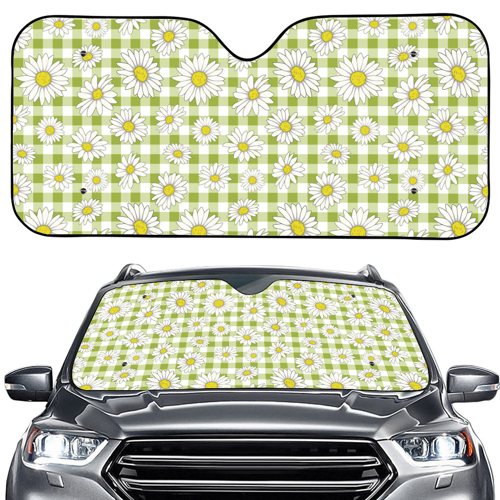 Green Tartan Daisy Pattern Print Car Windshield Sun Shade