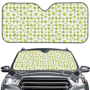 Green Tartan Daisy Pattern Print Car Windshield Sun Shade