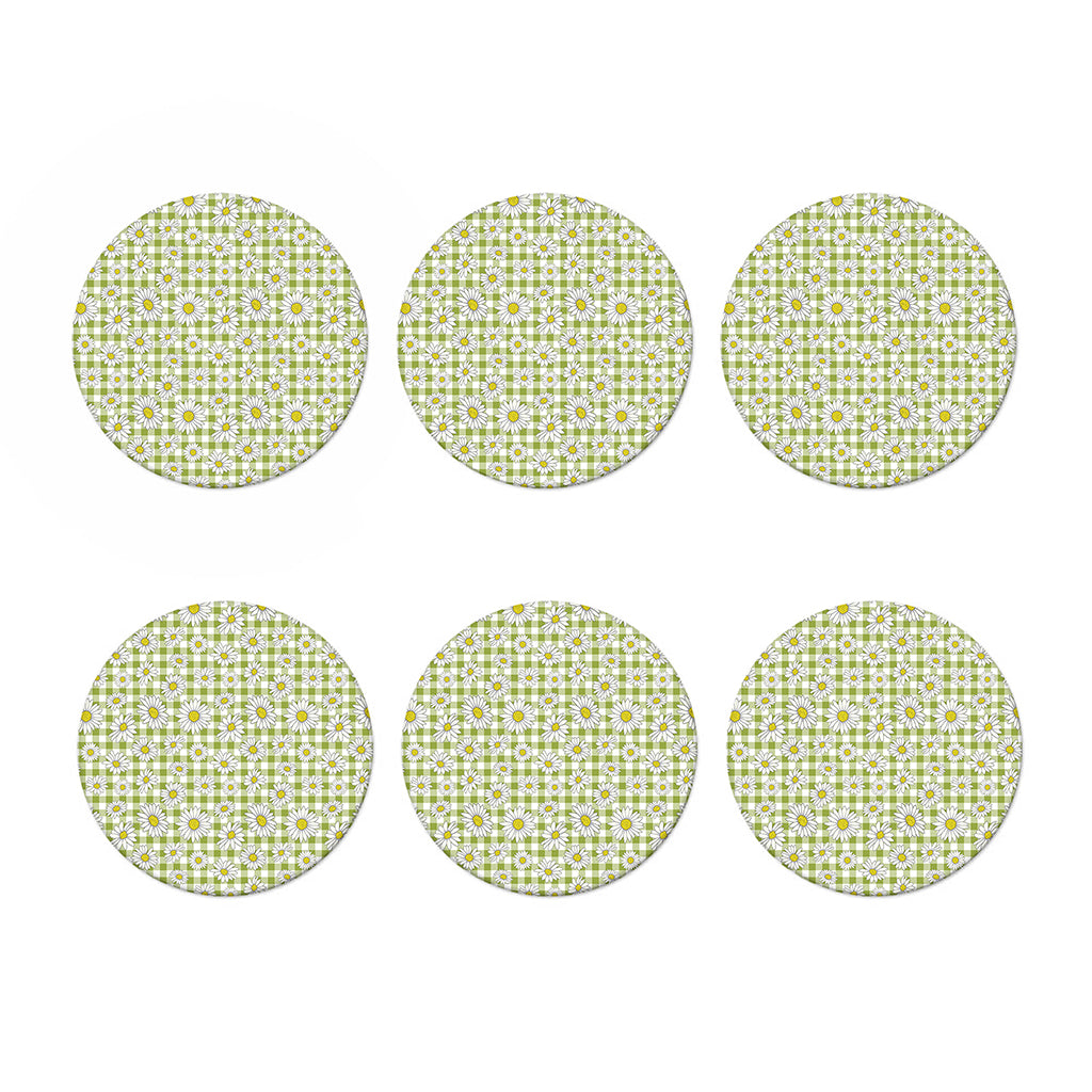 Green Tartan Daisy Pattern Print Coaster Set