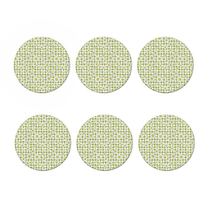 Green Tartan Daisy Pattern Print Coaster Set